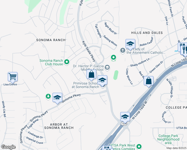 map of restaurants, bars, coffee shops, grocery stores, and more near 15007 Pastura Pass in Helotes