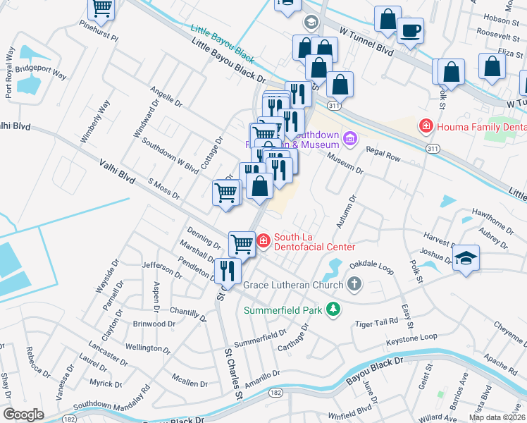 map of restaurants, bars, coffee shops, grocery stores, and more near 1411 Saint Charles Street in Houma
