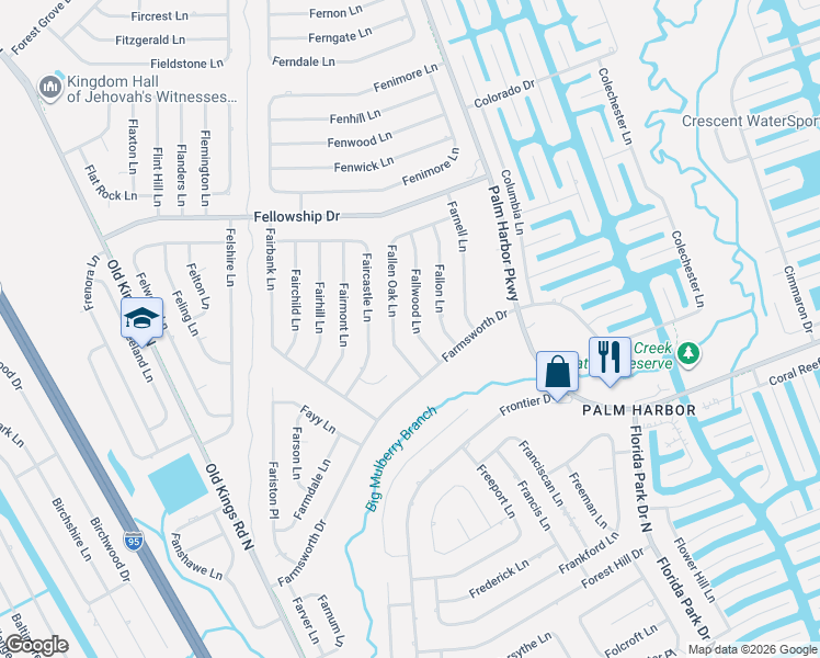 map of restaurants, bars, coffee shops, grocery stores, and more near 32 Fallwood Lane in Palm Coast