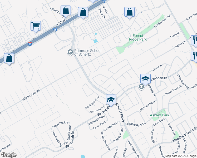 map of restaurants, bars, coffee shops, grocery stores, and more near 3720 Limestone Cove in Schertz