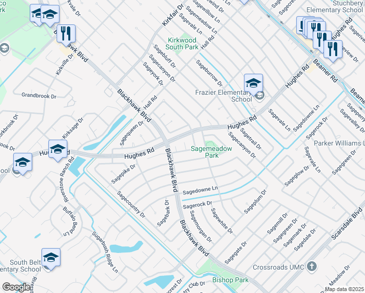 map of restaurants, bars, coffee shops, grocery stores, and more near 11114 Sage Linda Lane in Houston
