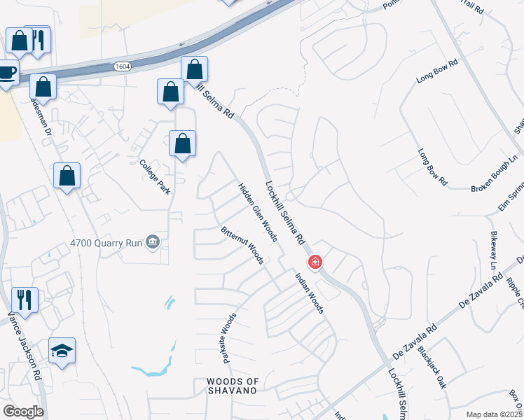 map of restaurants, bars, coffee shops, grocery stores, and more near 4206 Rustic Meadows in San Antonio