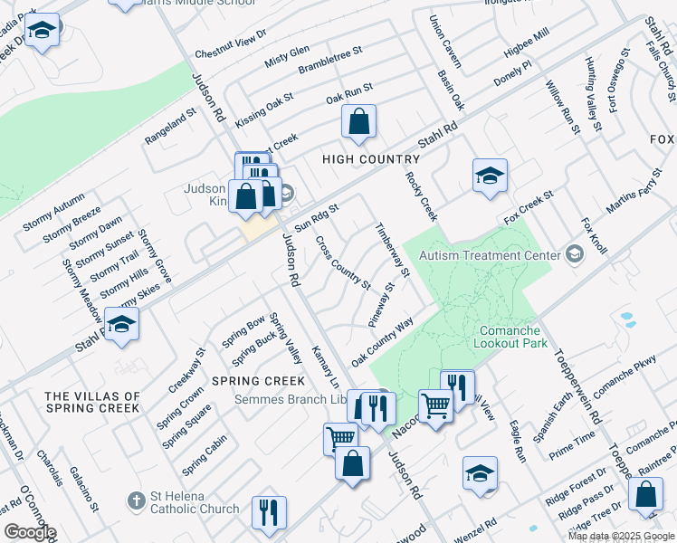 map of restaurants, bars, coffee shops, grocery stores, and more near 5730 Sky Country Street in San Antonio