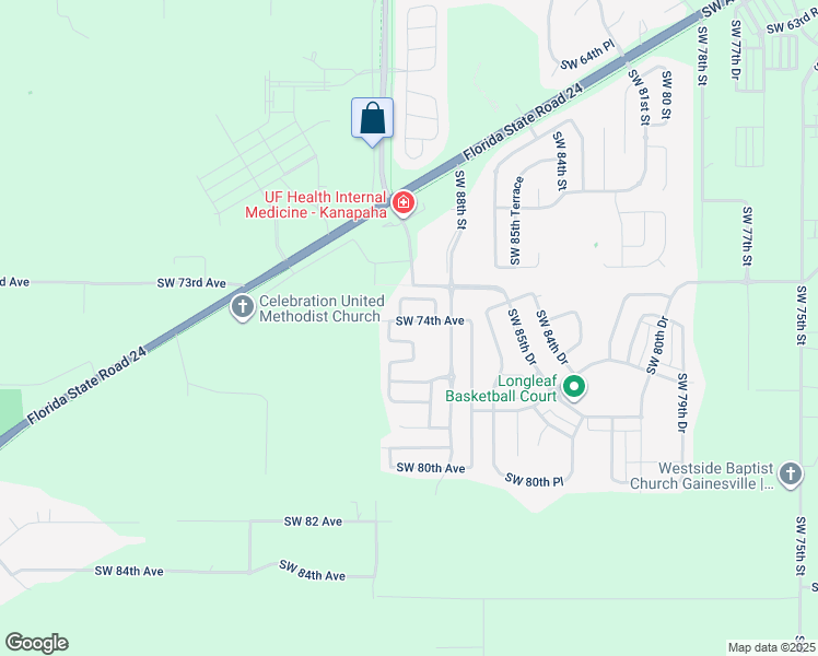 map of restaurants, bars, coffee shops, grocery stores, and more near 8953 Southwest 74th Avenue in Gainesville