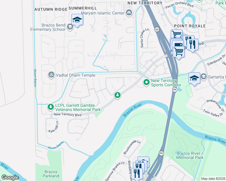 map of restaurants, bars, coffee shops, grocery stores, and more near 1214 Windover Court in Sugar Land