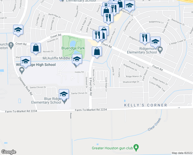 map of restaurants, bars, coffee shops, grocery stores, and more near 5484 Quail Cove Lane in Houston