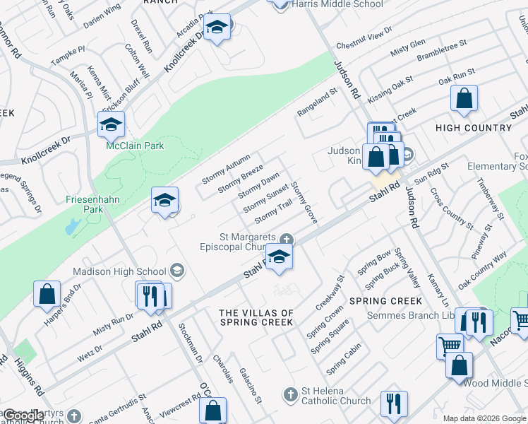 map of restaurants, bars, coffee shops, grocery stores, and more near 5231 Stormy Sunset in San Antonio