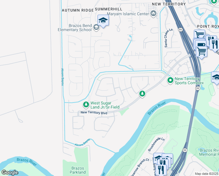 map of restaurants, bars, coffee shops, grocery stores, and more near 4719 Mason Court in Sugar Land