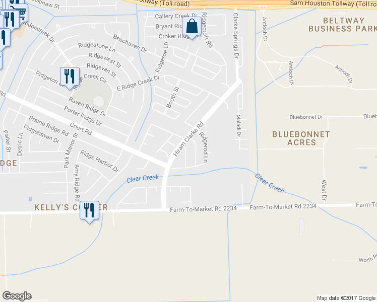 map of restaurants, bars, coffee shops, grocery stores, and more near 16103 Purpleridge Court in Houston