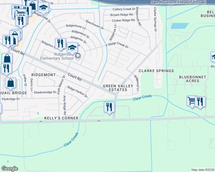 map of restaurants, bars, coffee shops, grocery stores, and more near 4702 Porter Ridge Drive in Houston