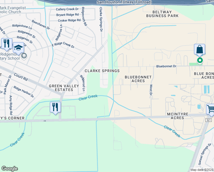map of restaurants, bars, coffee shops, grocery stores, and more near 4503 Nexus Road in Houston
