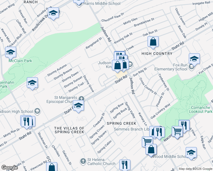 map of restaurants, bars, coffee shops, grocery stores, and more near 5518 Christina Path in San Antonio