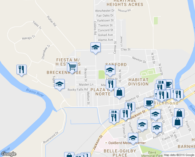 map of restaurants, bars, coffee shops, grocery stores, and more near 608 Collins Road in Richmond