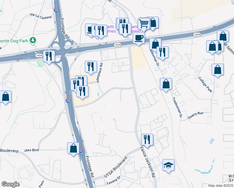 map of restaurants, bars, coffee shops, grocery stores, and more near 5438 Presidio Parkway in San Antonio