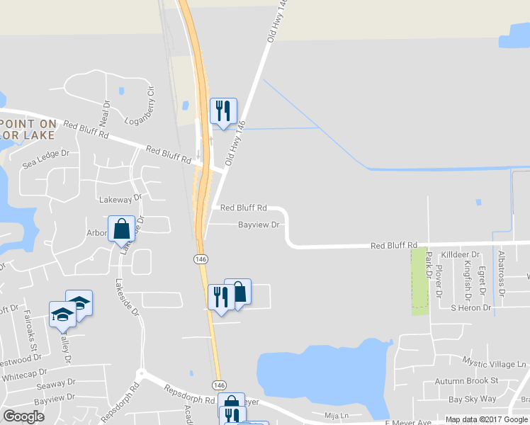 map of restaurants, bars, coffee shops, grocery stores, and more near 1900 Red Bluff Road in Seabrook
