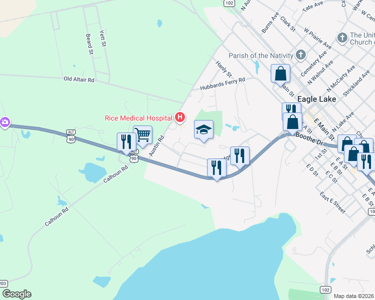 map of restaurants, bars, coffee shops, grocery stores, and more near 727 Partridge Lane in Eagle Lake