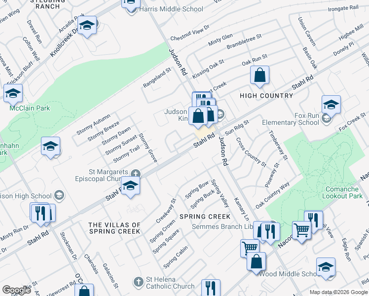 map of restaurants, bars, coffee shops, grocery stores, and more near 5518 Christina Path in San Antonio