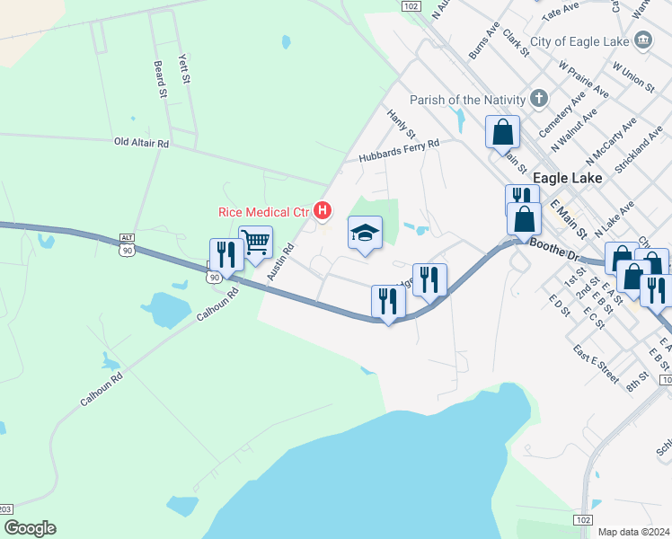 map of restaurants, bars, coffee shops, grocery stores, and more near 727 Partridge Lane in Eagle Lake