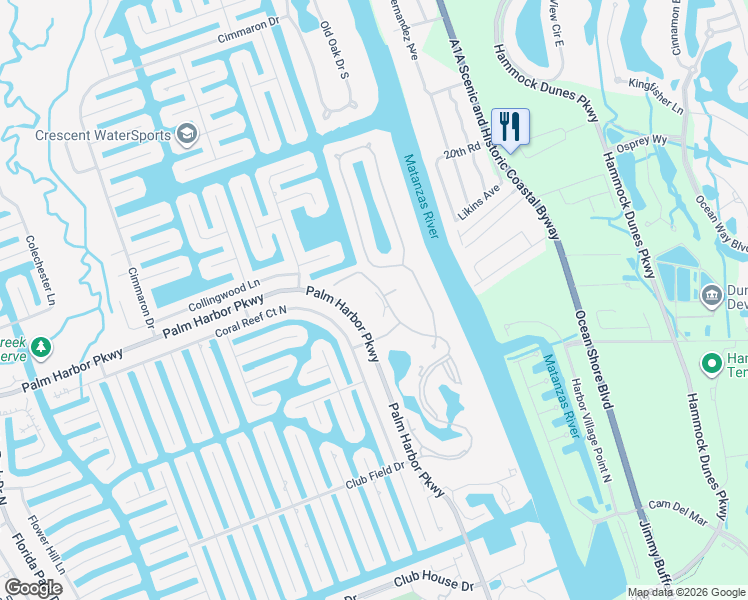 map of restaurants, bars, coffee shops, grocery stores, and more near 23 Riverview Bend North in Palm Coast