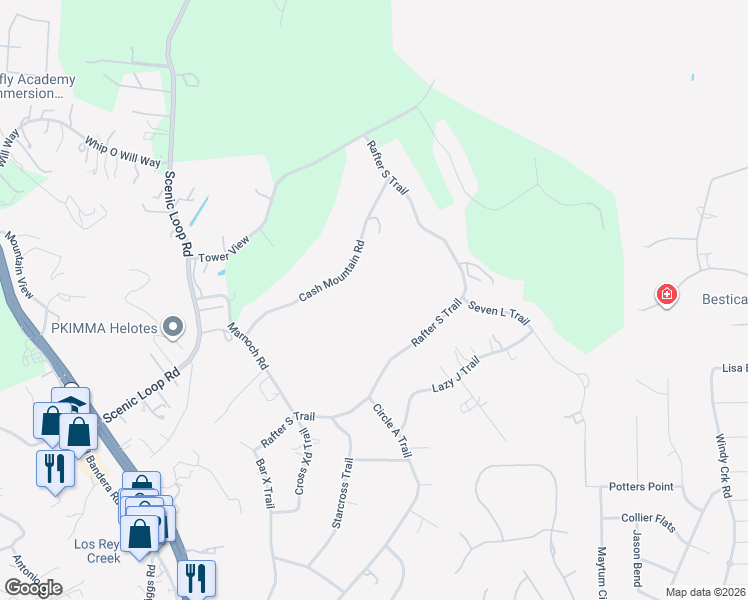 map of restaurants, bars, coffee shops, grocery stores, and more near 9846 Cash Mountain Road in Helotes