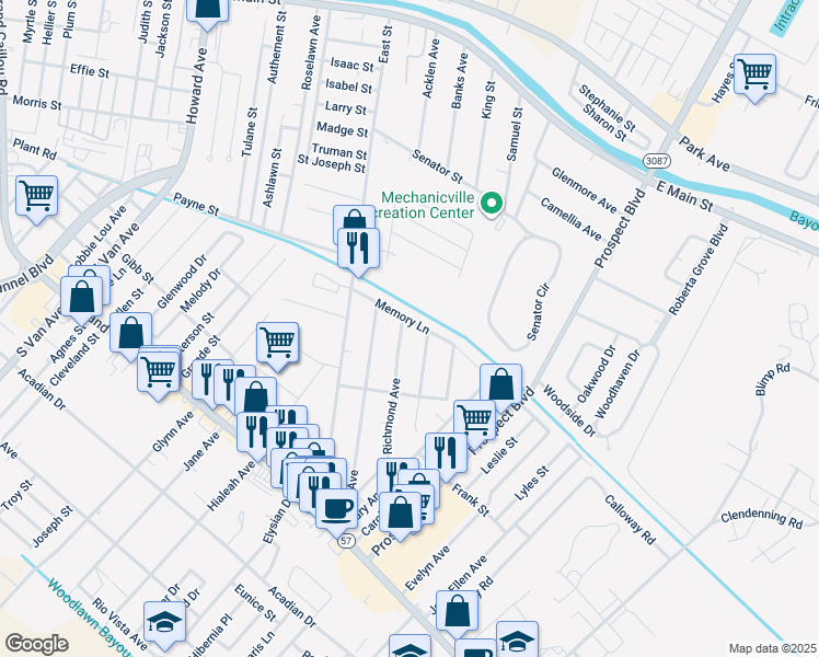 map of restaurants, bars, coffee shops, grocery stores, and more near 461 Richmond Avenue in Houma