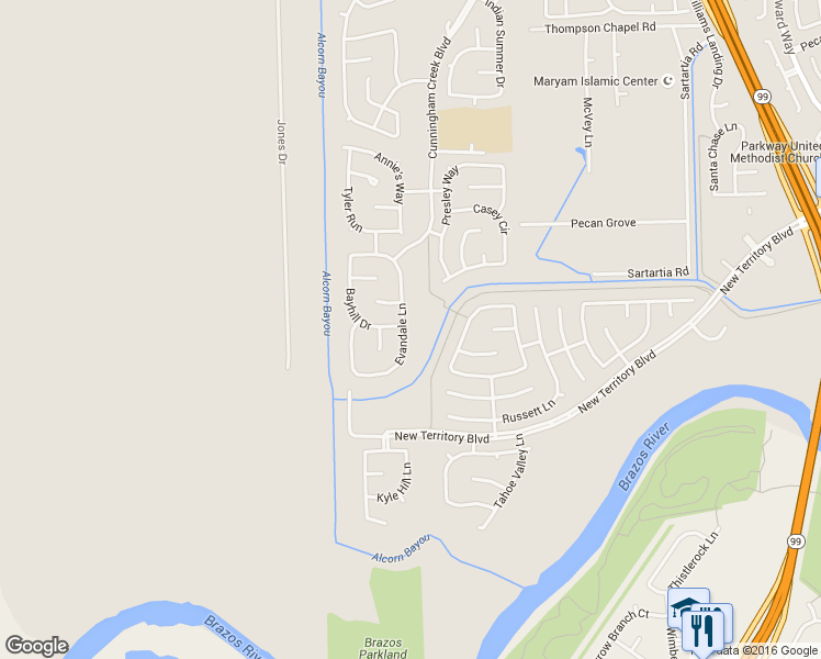 map of restaurants, bars, coffee shops, grocery stores, and more near 1023 Evandale Lane in Sugar Land