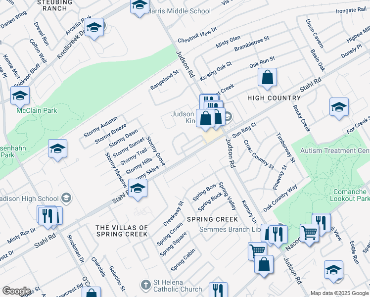 map of restaurants, bars, coffee shops, grocery stores, and more near 5507 Christina Path in San Antonio