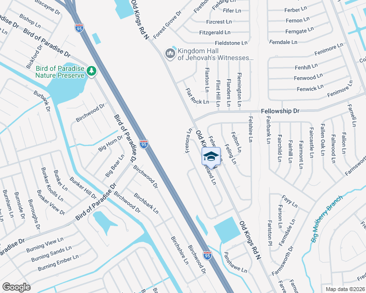 map of restaurants, bars, coffee shops, grocery stores, and more near 18 Frenora Lane in Palm Coast