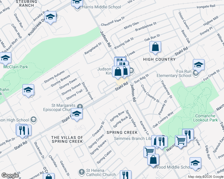 map of restaurants, bars, coffee shops, grocery stores, and more near 5518 Christina Path in San Antonio
