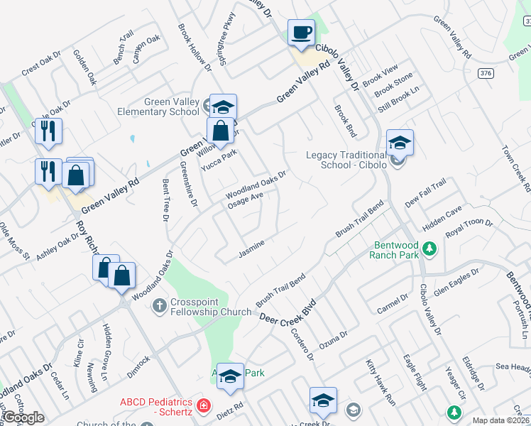 map of restaurants, bars, coffee shops, grocery stores, and more near 2831 Pond Apple in Schertz