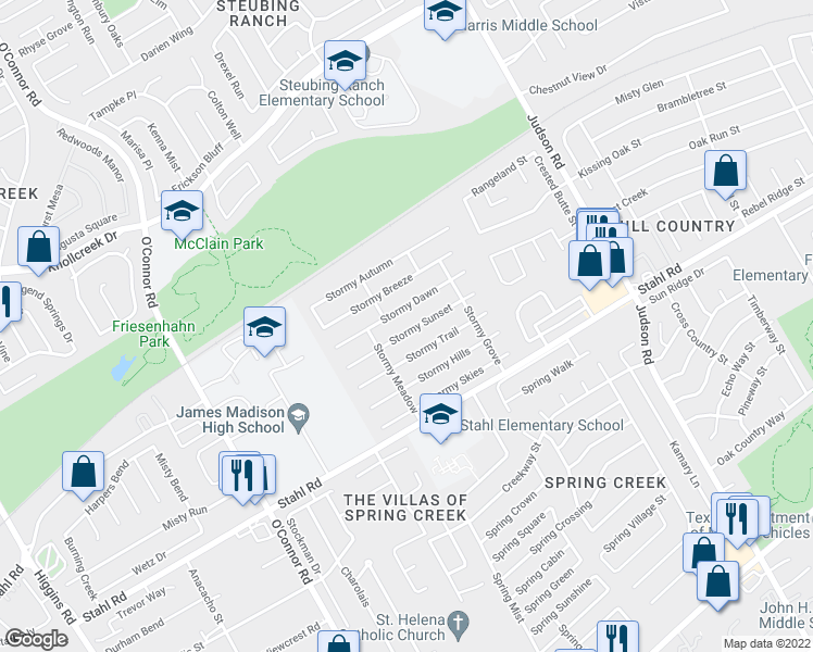 map of restaurants, bars, coffee shops, grocery stores, and more near 5231 Stormy Sunset in San Antonio