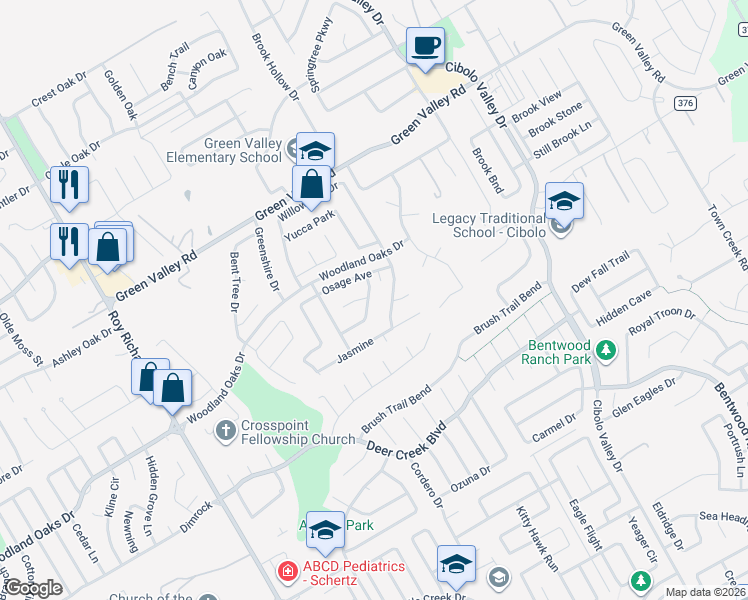 map of restaurants, bars, coffee shops, grocery stores, and more near 2831 Pond Apple in Schertz