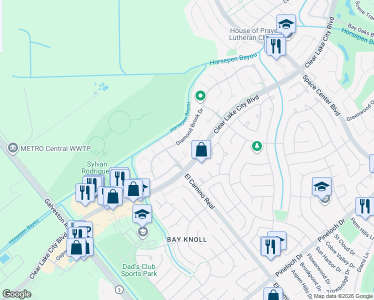 map of restaurants, bars, coffee shops, grocery stores, and more near 1634 Almond Brook Lane in Houston