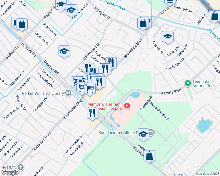 map of restaurants, bars, coffee shops, grocery stores, and more near 11902 Resource Pkwy in Houston