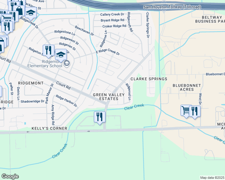 map of restaurants, bars, coffee shops, grocery stores, and more near 16103 Purpleridge Court in Houston