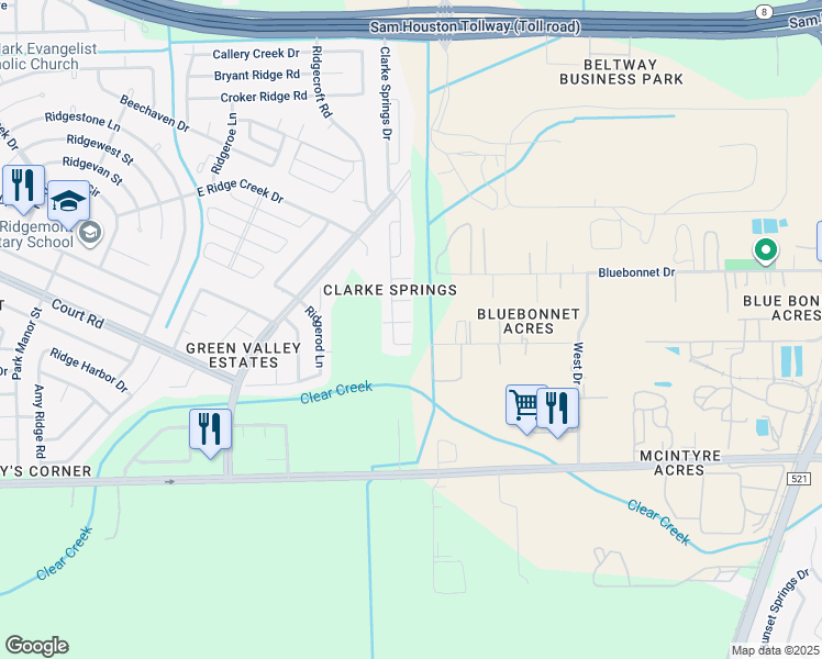 map of restaurants, bars, coffee shops, grocery stores, and more near 4503 Springridge Road in Houston