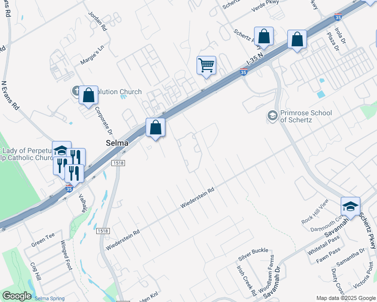 map of restaurants, bars, coffee shops, grocery stores, and more near 16303 Chelsea Place in Selma