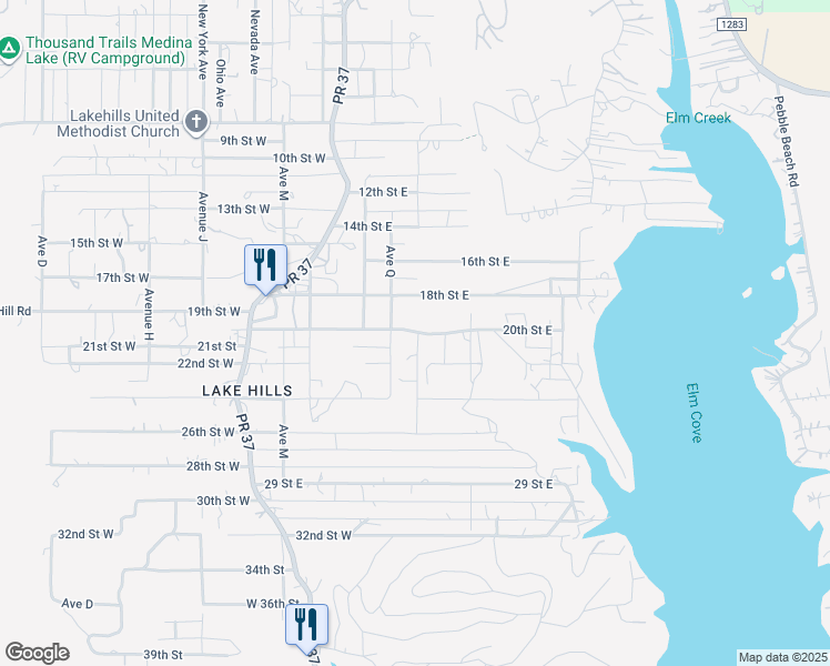 map of restaurants, bars, coffee shops, grocery stores, and more near 788 Elmhurst Drive in Lakehills