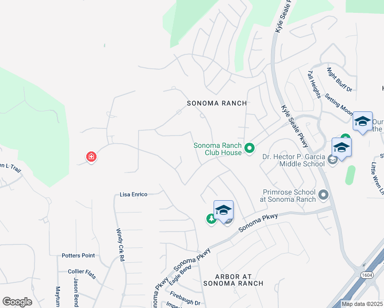 map of restaurants, bars, coffee shops, grocery stores, and more near 307 Tulorosa Ridge in Helotes