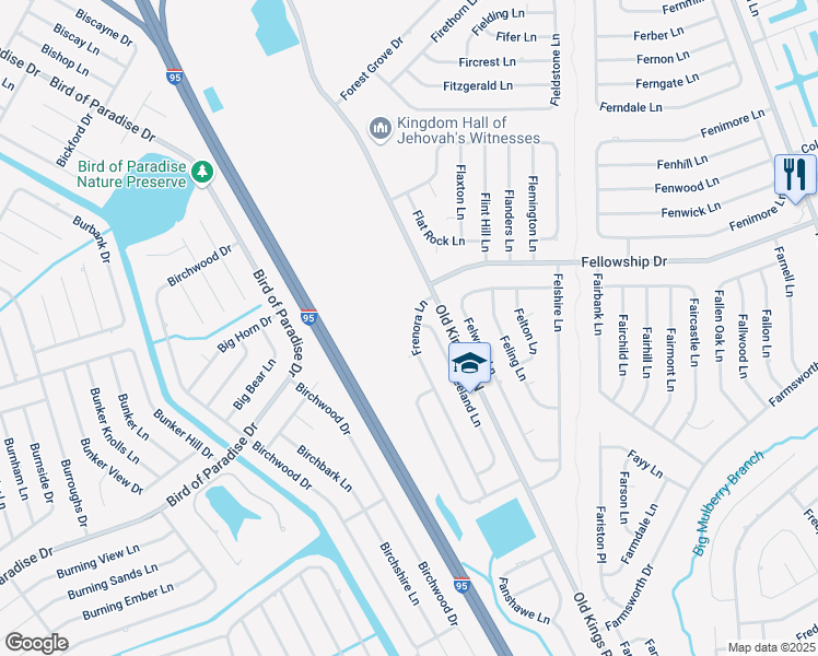 map of restaurants, bars, coffee shops, grocery stores, and more near 18 Frenora Lane in Palm Coast