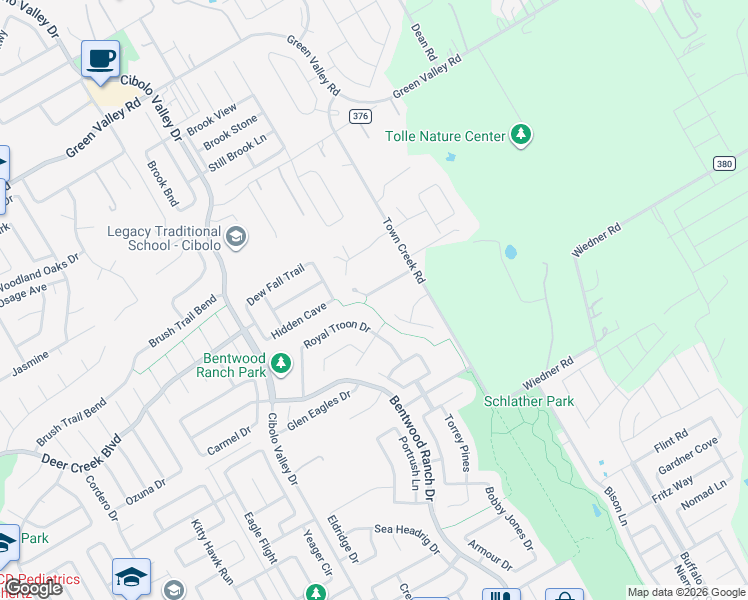 map of restaurants, bars, coffee shops, grocery stores, and more near 258 Royal Troon Drive in Cibolo