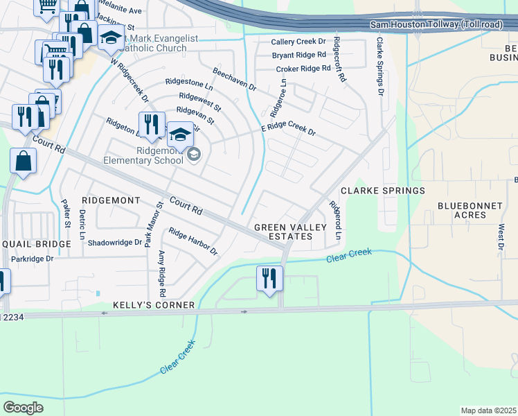 map of restaurants, bars, coffee shops, grocery stores, and more near 4702 Porter Ridge Drive in Houston