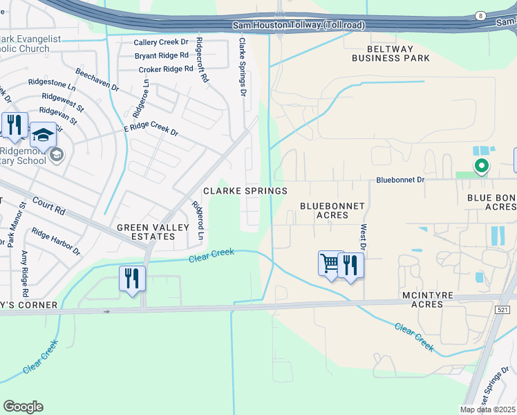 map of restaurants, bars, coffee shops, grocery stores, and more near 4503 Springridge Road in Houston