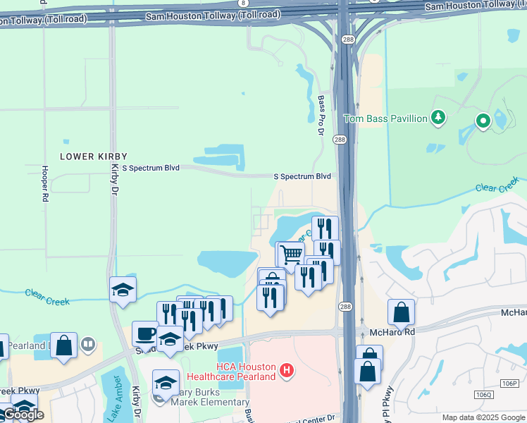 map of restaurants, bars, coffee shops, grocery stores, and more near 11113 Carleton Lane in Houston