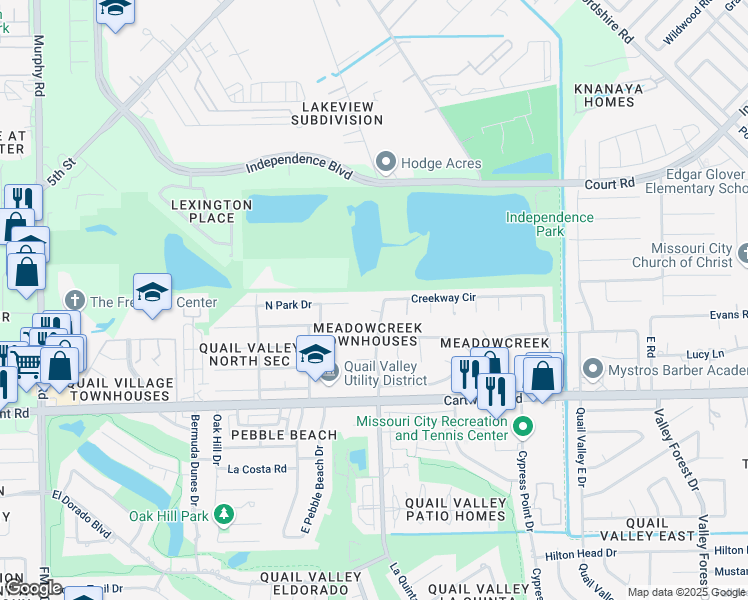 map of restaurants, bars, coffee shops, grocery stores, and more near 3005 Gilmar Drive in Missouri City