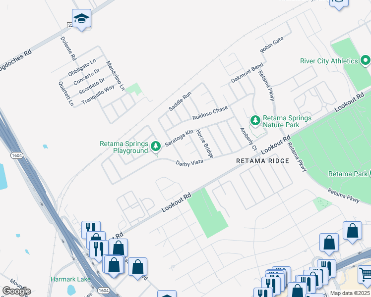 map of restaurants, bars, coffee shops, grocery stores, and more near 16222 Kentucky Ridge in Selma