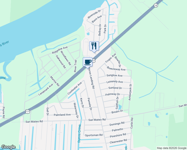 map of restaurants, bars, coffee shops, grocery stores, and more near 115 Horse Landing Road in Satsuma