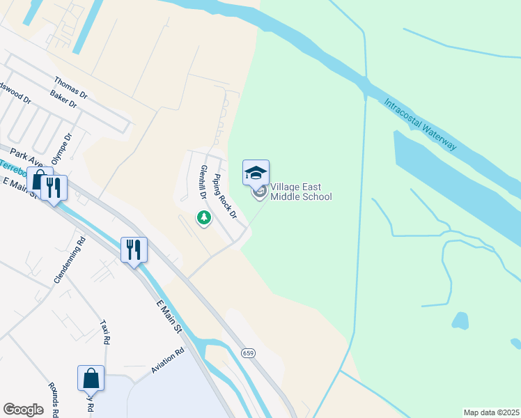 map of restaurants, bars, coffee shops, grocery stores, and more near 315 Lafayette Woods Boulevard in Houma