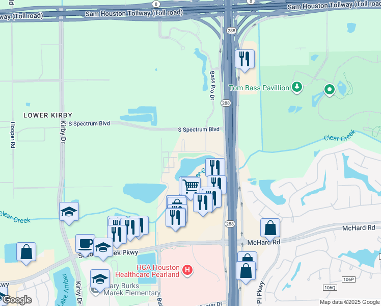 map of restaurants, bars, coffee shops, grocery stores, and more near 15000 South Freeway in Houston