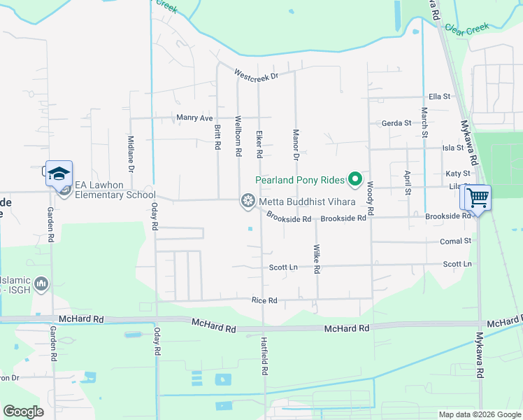 map of restaurants, bars, coffee shops, grocery stores, and more near 12810 Eiker Road in Pearland